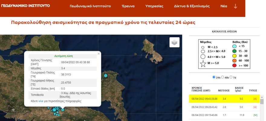 Σεισμός τώρα 3,4 Ρίχτερ κοντά στη Θήβα