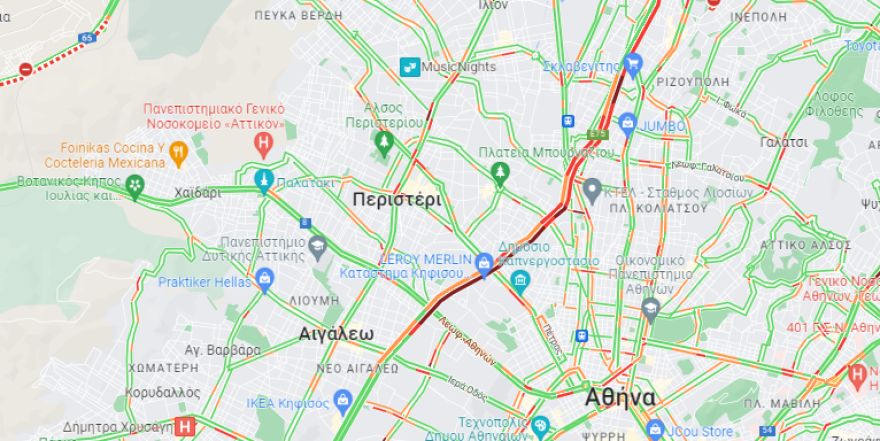 Κίνηση στους δρόμους: Μποτιλιάρισμα στον Κηφισό, δείτε live 