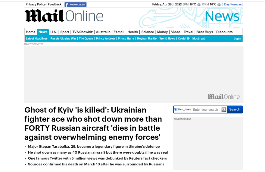 Times: Σκοτώθηκε τo «φάντασμα» του Κιέβου που κατέρριψε 40 ρωσικά αεροσκάφη