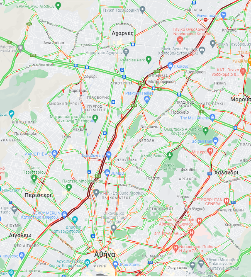 Κίνηση στους δρόμους: Μποτιλιάρισμα τώρα και στα δύο ρεύματα του Κηφισού, δείτε live εικόνα