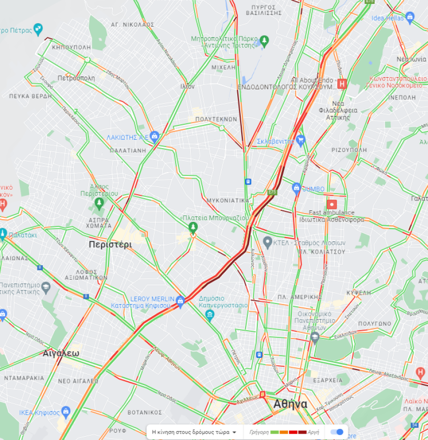 Κίνηση στους δρόμους: Μποτιλιάρισμα και σήμερα στον Κηφισό, live χάρτης 