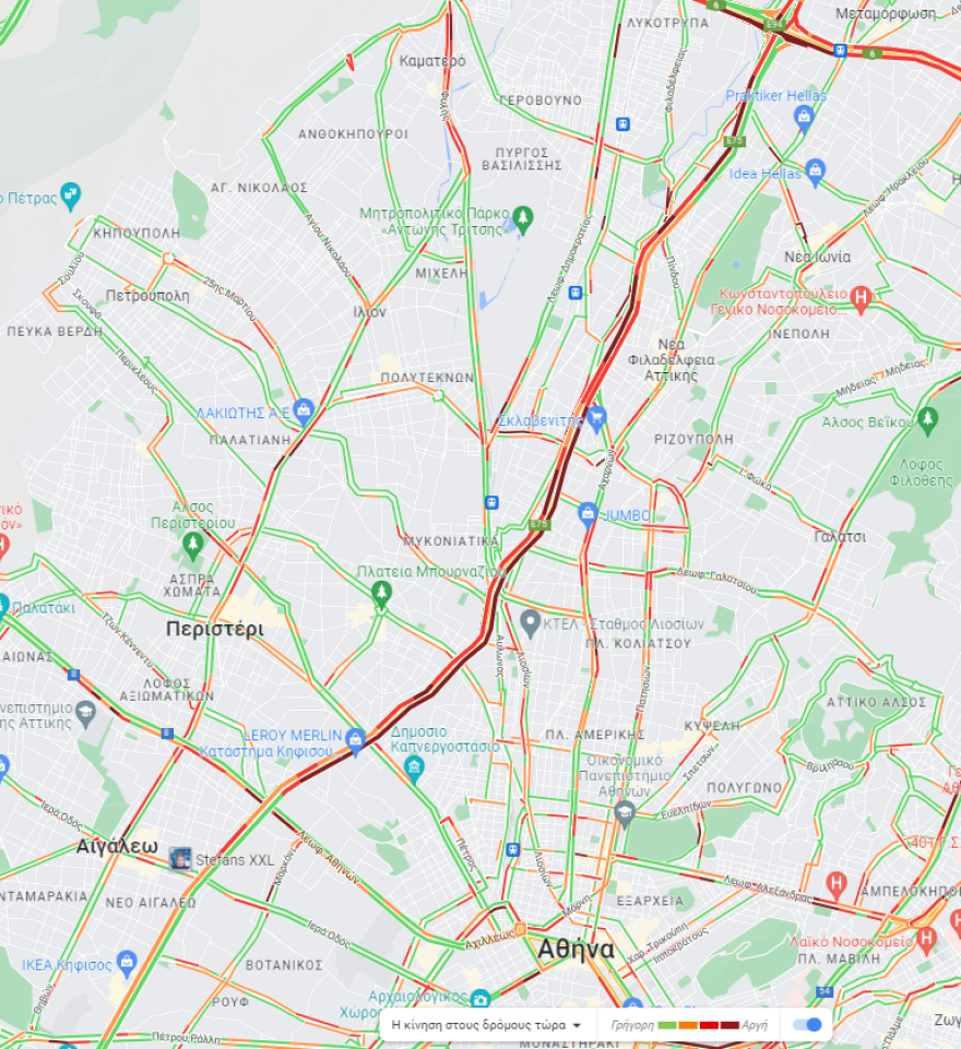 Κίνηση στους δρόμους: Μποτιλιάρισμα τώρα στον Κηφισό και στην Παραλιακή, στο ρεύμα προς Πειραιά