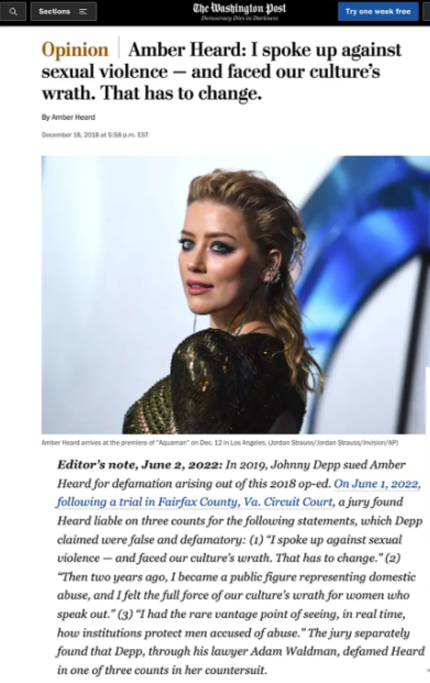 Άμπερ Χερντ: Η αλλαγή που έκανε η Washington Post στο άρθρο της, μετά την απόφαση του δικαστηρίου υπέρ του Ντεπ