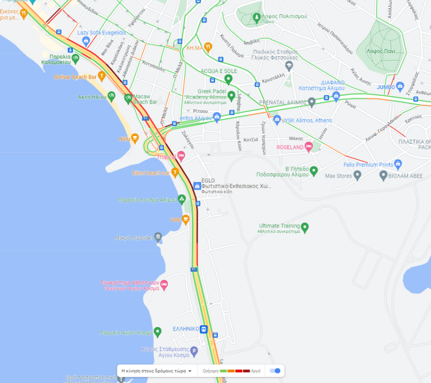 Κίνηση στους δρόμους: Μποτιλιάρισμα επί της Ποσειδώνος στο ρεύμα προς Γλυφάδα, λόγω ακινητοποιημένου οχήματος