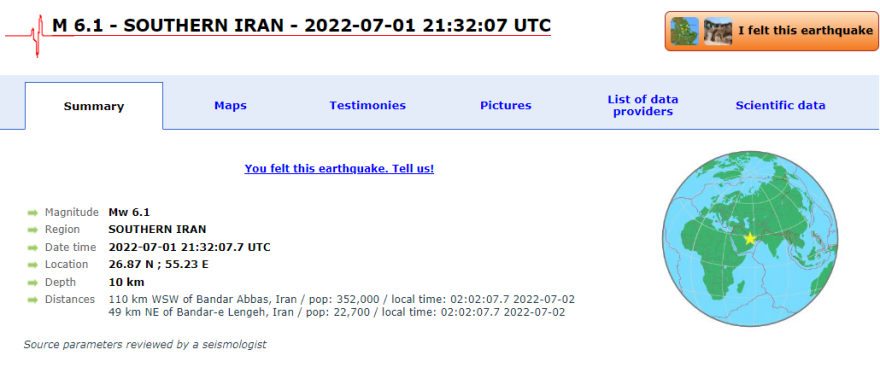 Ισχυρή σεισμική δόνηση 6,1 βαθμών στο νότιο Ιράν - Δείτε βίντεο