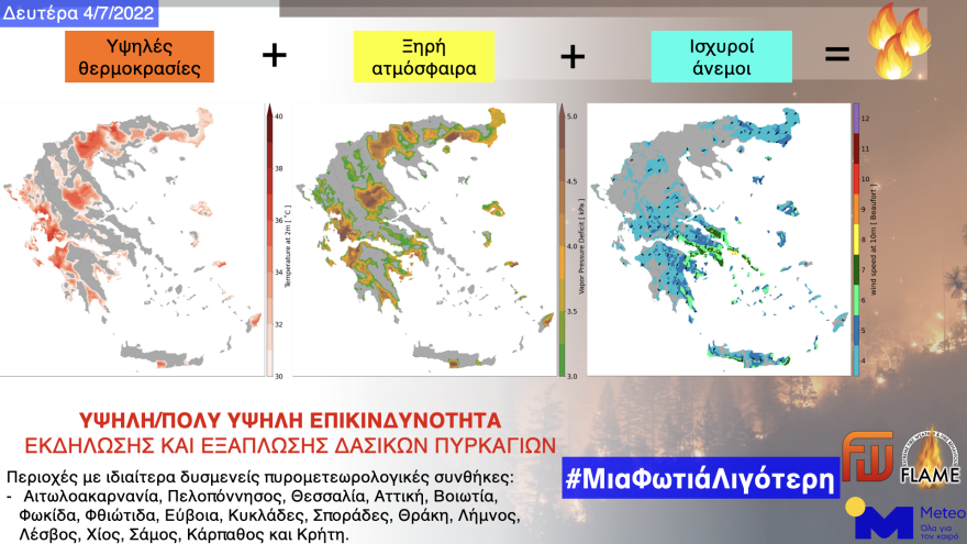 Καιρός: Υψηλές θερμοκρασίες και μελτέμι με εντάσεις έως 7 μποφόρ - Πού υπάρχει κίνδυνος πυρκαγιάς