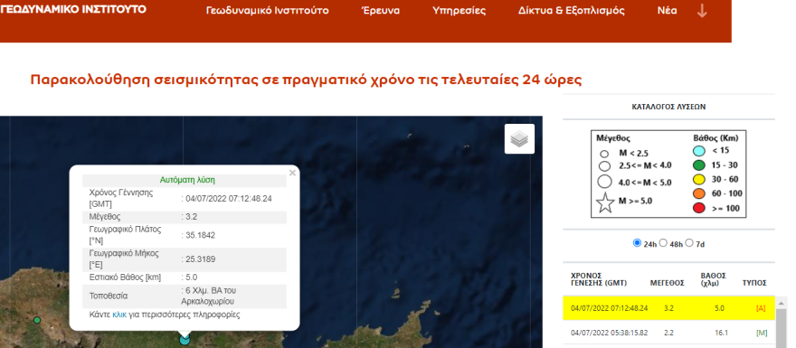Σεισμός τώρα - Κρήτη: Σεισμική δόνηση 3,4 ρίχτερ στο Αρκαλοχώρι