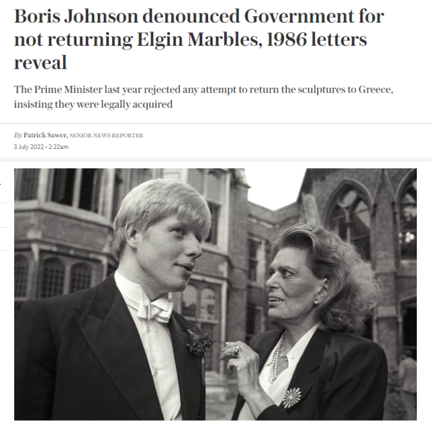 Οι επιστολές στη Μελίνα Μερκούρη που «καίνε» τον Μπόρις Τζόνσον για τα Γλυπτά του Παρθενώνα