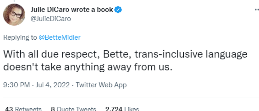 Η ανάρτηση της Μπέτι Μίντλερ που εκνεύρισε το Twitter - «Δεν μας αποκαλούν γυναίκες πια»