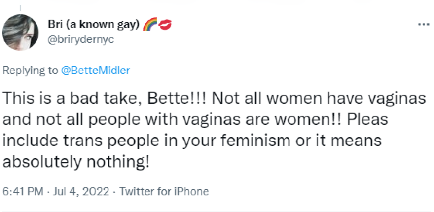 Η ανάρτηση της Μπέτι Μίντλερ που εκνεύρισε το Twitter - «Δεν μας αποκαλούν γυναίκες πια»
