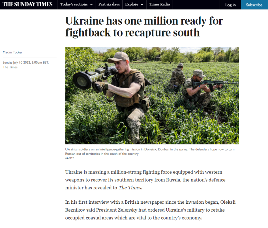 Πόλεμος στην Ουκρανία: Ένα εκατομμύριο Ουκρανοί στρατιώτες έτοιμοι για αντεπίθεση στις νότιες περιοχές της χώρας