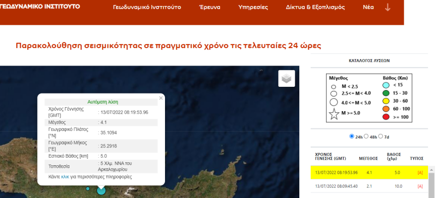 Σεισμός τώρα στην Κρήτη: Ισχυρή σεισμική δόνηση 4,1 Ρίχτερ στο Αρκαλοχώρι 