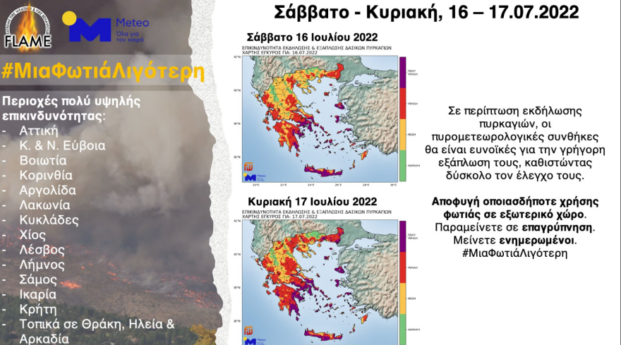Καιρός σήμερα - Φωτιές στην Ελλάδα: Υψηλός κίνδυνος πυρκαγιάς σήμερα σε Αττική και άλλες 4 περιφέρειες