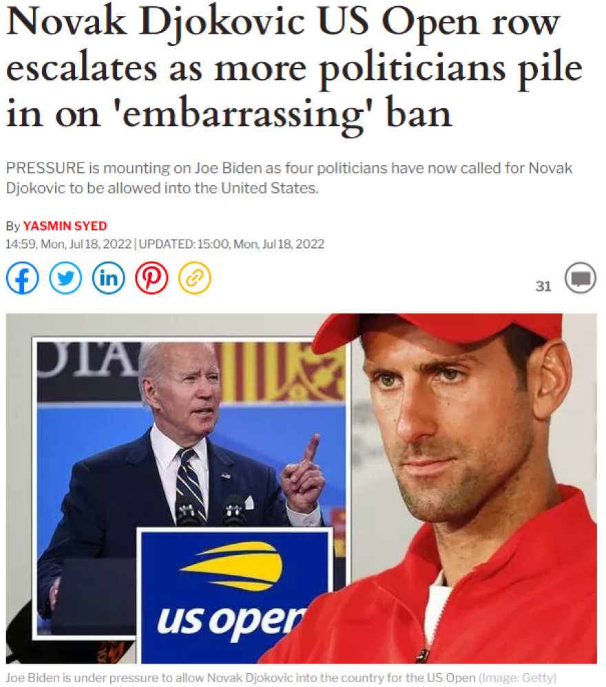  Νόβακ Τζόκοβιτς: Στέλεχος του Τραμπ ζητά να παίξει ο Σέρβος τενίστας στο US Open 