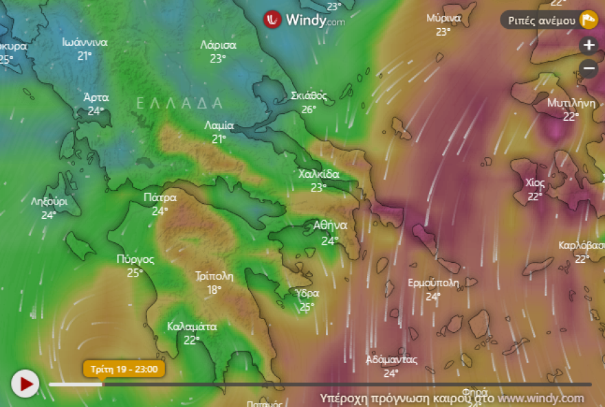 SΟS από Κολυδά: Θυελλώδεις άνεμοι από τα ξημερώματα - Μικρή ύφεση μέχρι τις 2.00 τη νύχτα