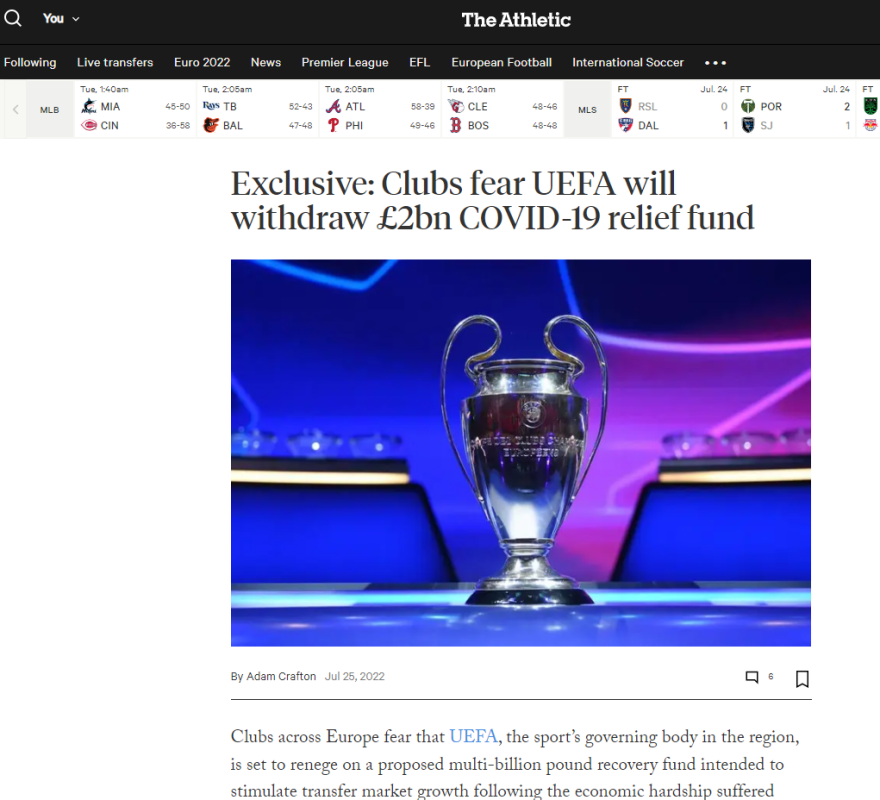 UEFA: Φόβοι πως θα αποσύρει το ταμείο αρωγής για τον COVID-19 ύψους 2 δισ. ευρώ