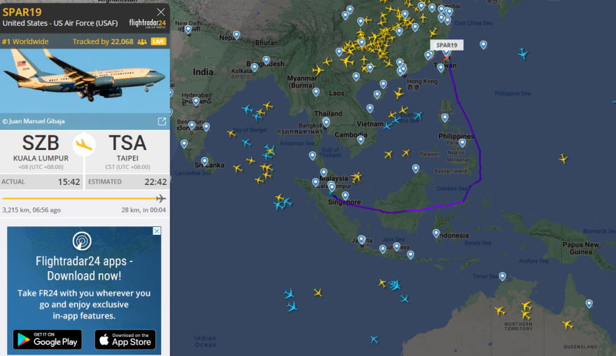 Επίσκεψη Πελόζι στην Ταιβάν: To αεροσκάφος «SPAR19» δείχνει να έχει φτάσει στην Ταϊπέι