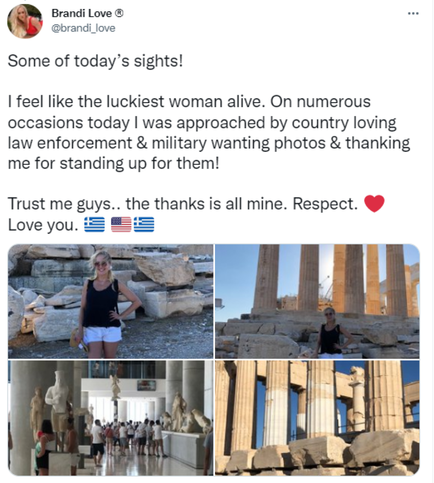 Η διάσημη πορνοστάρ Brandi Love είναι στην Αθήνα και ευχαριστεί τα... σώματα ασφαλείας