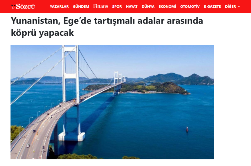 Ελληνοτουρκικά: Κατασκευή γέφυρας που θα ενώνει Κάλυμνο με Λέρο «βλέπει» η τουρκική εφημερίδα Sozcu