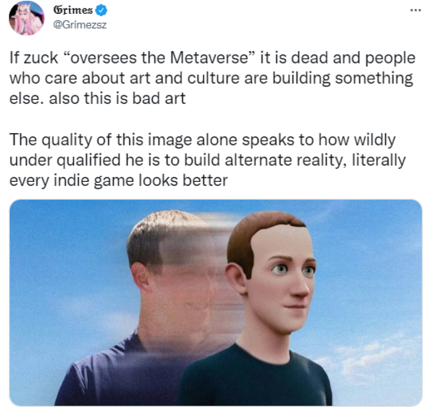 Grimes: Περιφρονεί τον Ζάκερμπεργκ - «Είναι εντελώς ανεπαρκής για να διευθύνει το Metaverse»