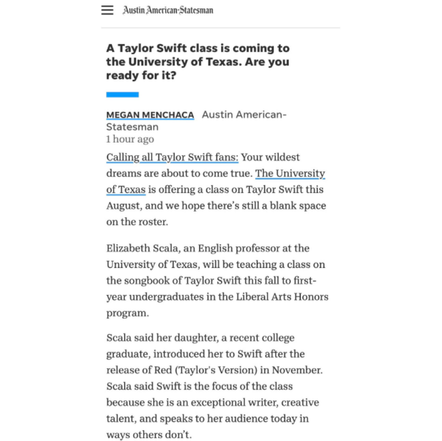 Τέιλορ Σουίφτ: Τα τραγούδια της θα διδάσκονται ως μάθημα σε Πανεπιστήμιο του Τέξας