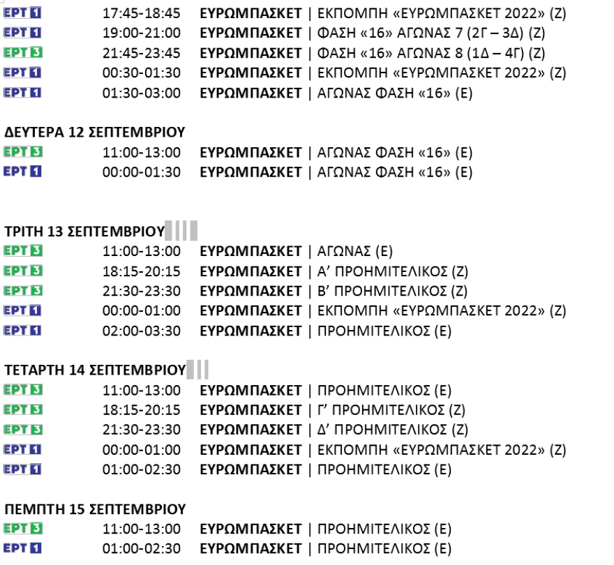 Eurobasket 2022: Η μεγάλη γιορτή του μπάσκετ στην ΕΡΤ - Το πρόγραμμα μέχρι τον τελικό