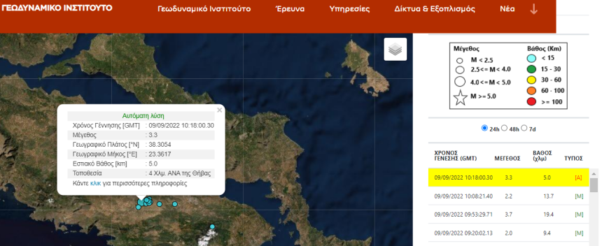 Σεισμός τώρα 3,3 Ρίχτερ στη Θήβα