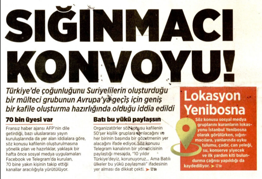 Milliyet: «Καραβάνι Σύρων προσφύγων κινείται προς την Ευρώπη»