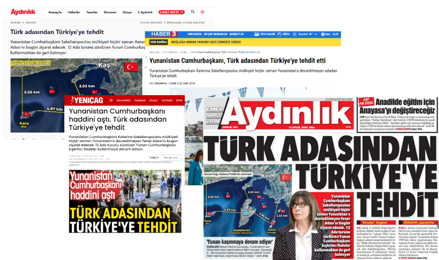 Τουρκικά ΜΜΕ: Επίθεση κατά της Προέδρου της Δημοκρατίας επειδή πήγε στο … Καστελόριζο