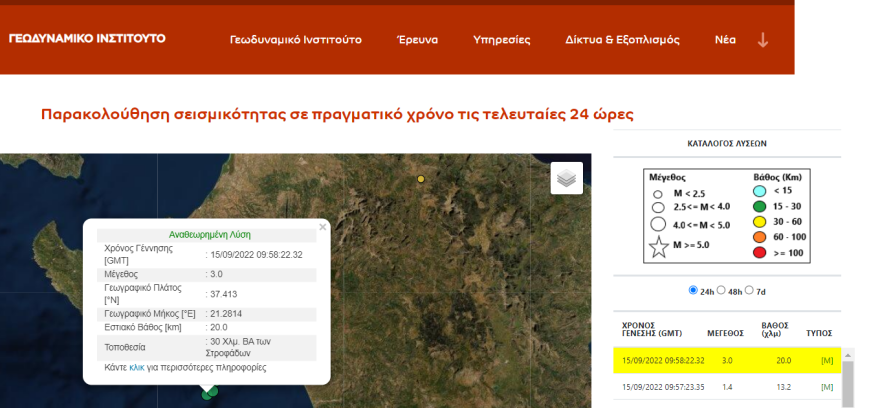 Σεισμός τώρα: Ασθενής δόνηση 3 Ρίχτερ στις Στροφάδες νήσους στο Ιόνιο