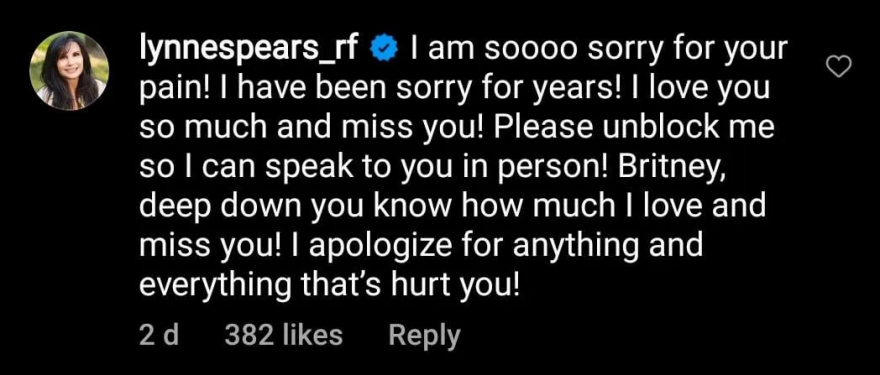 Μπρίτνεϊ Σπίαρς: Η μητέρα της της ζητάει συγγνώμη για όσα πέρασε - «Λυπάμαι πολύ για τον πόνο σου»
