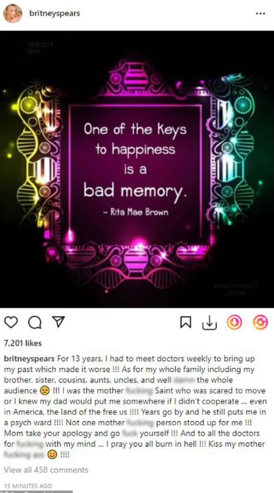 Μπρίτνεϊ Σπίαρς: Νέο ξέσπασμα στα social media - «Μαμά πάρε τη συγγνώμη σου και άντε γ...»