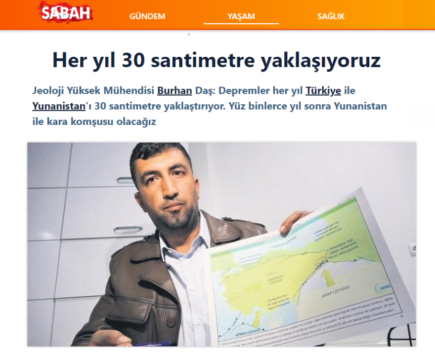 Τούρκος γεωλόγος: «Κάθε χρόνο Τουρκία και Ελλάδα πλησιάζουν κατά 30 εκατοστά»