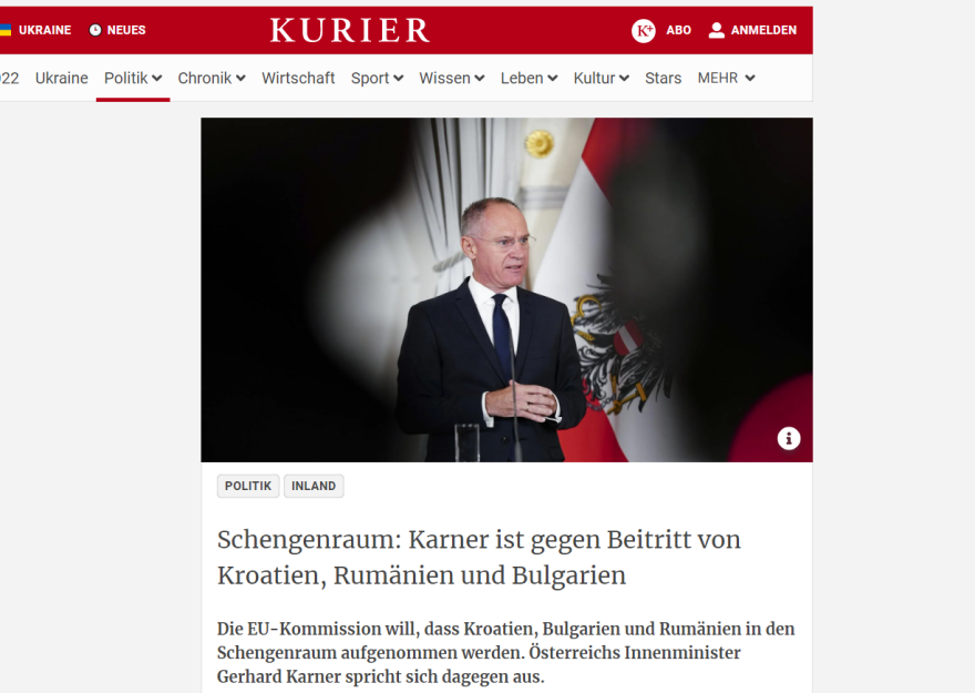 Η Αυστρία εναντιώνεται στην επέκταση της ζώνης Σένγκεν	