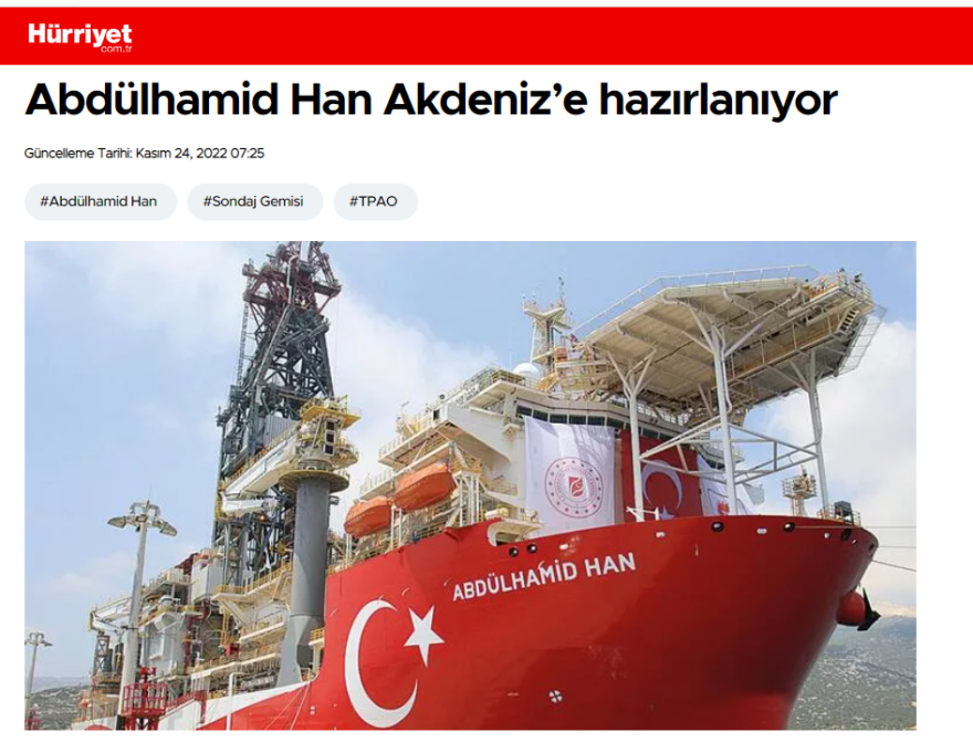 Τουρκία: «Το Αμπντουλχαμίντ Χαν βγαίνει για εργασίες σε κάθε γωνιά της Γαλάζιας Πατρίδας» λέει αξιωματούχος