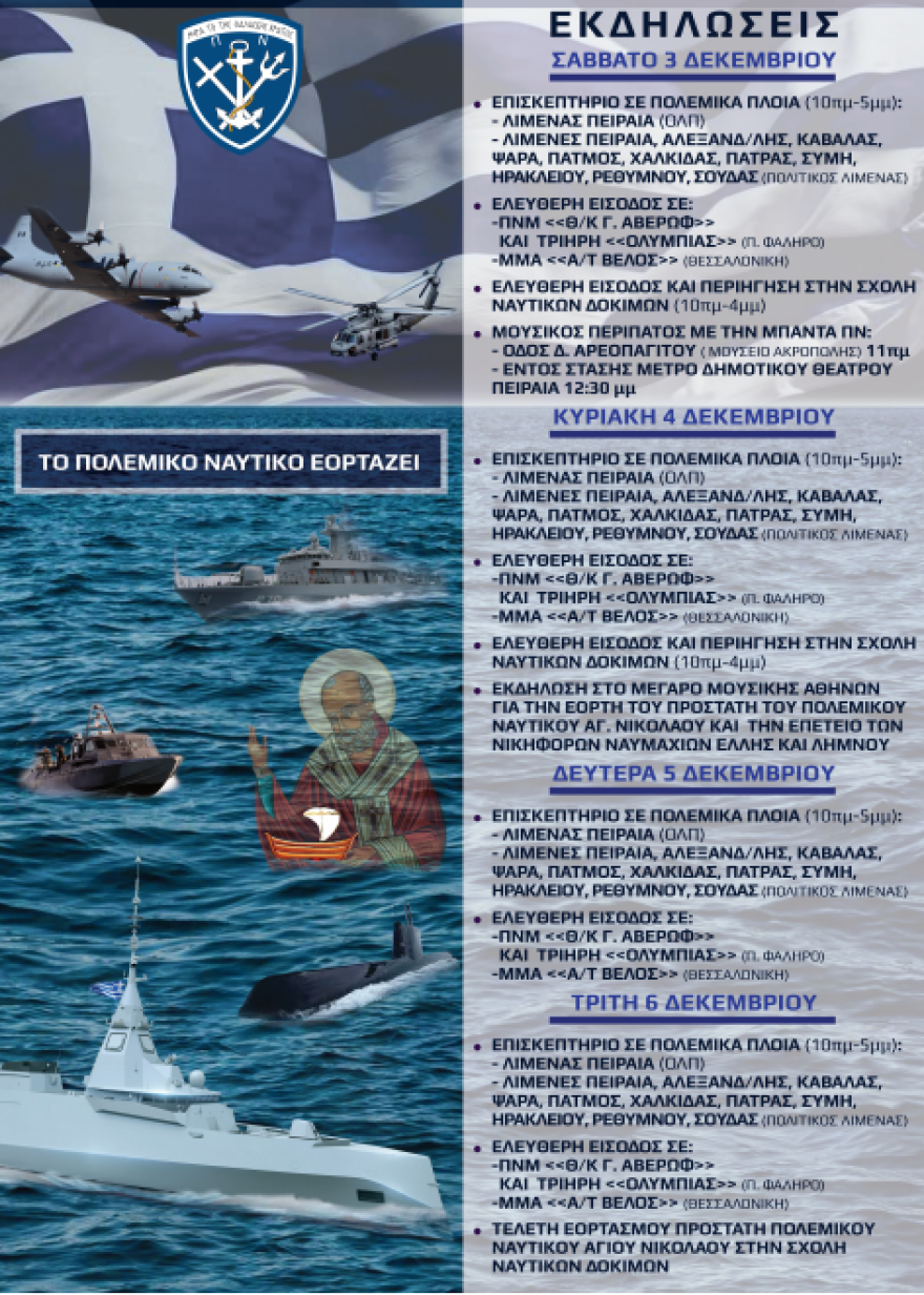 Εορτασμός Αγίου Νικολάου: «Ανοικτά» για το κοινό τα πολεμικά πλοία