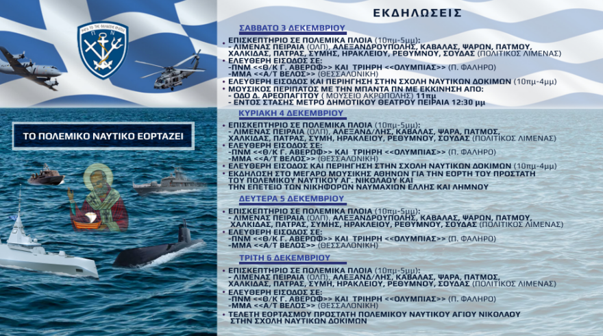 Εορτασμός Αγίου Νικολάου: «Ανοικτά» για το κοινό τα πολεμικά πλοία