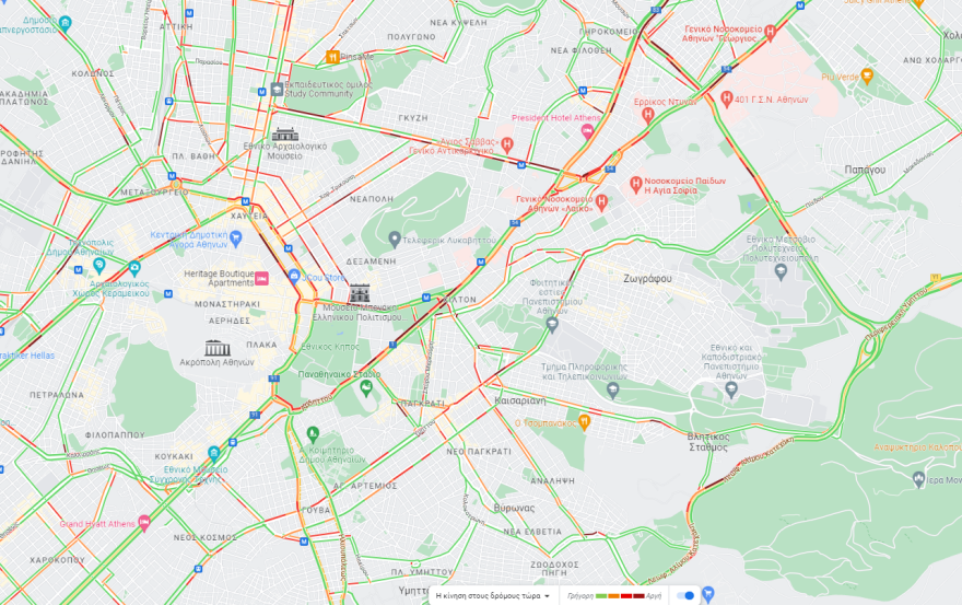 Κίνηση στους δρόμους - Εορταστικό ωράριο: Μποτιλιάρισμα στο κέντρο της Αθήνας - Live εικόνα 