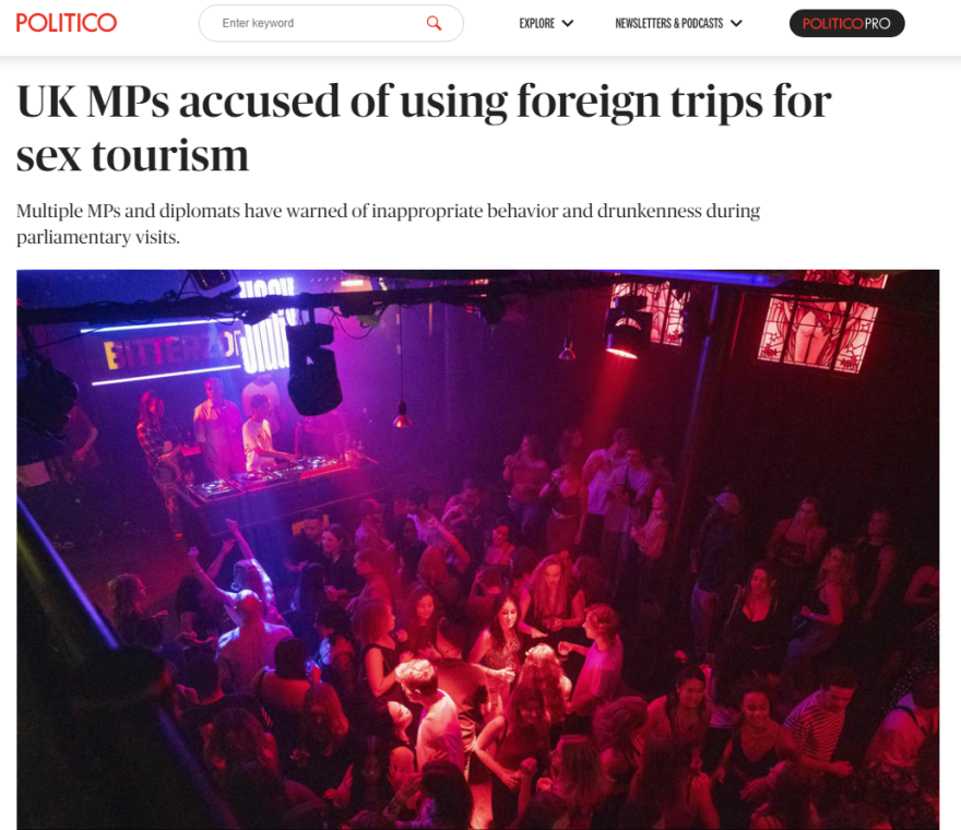 Politico: Σκάνδαλο στο Λονδίνο - Βουλευτές πήγαιναν σε αποστολές αλλά έκαναν σεξοτουρισμό