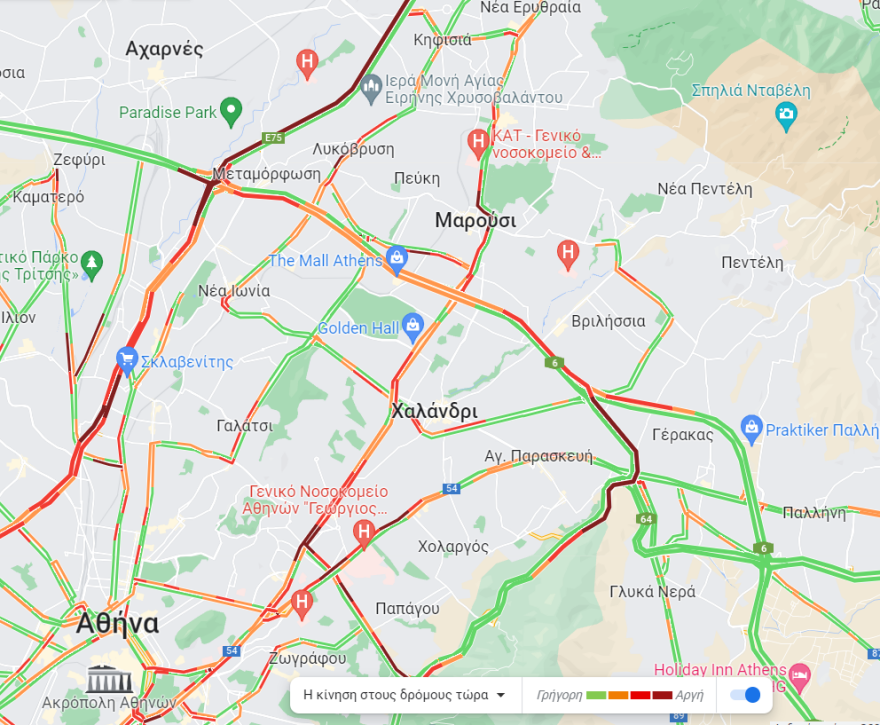 Κίνηση στους δρόμους: Μποτιλιάρισμα στους δρόμους της Αττικής λόγω της βροχής