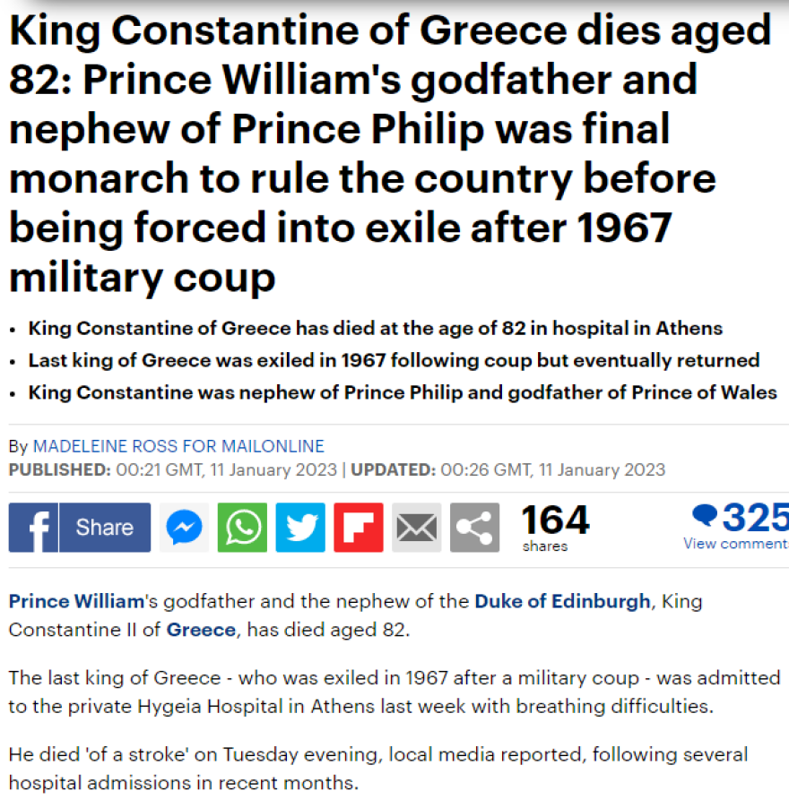 Τέως βασιλιάς Κωνσταντίνος: Τα διεθνή ΜΜΕ γράφουν για τον θάνατό του