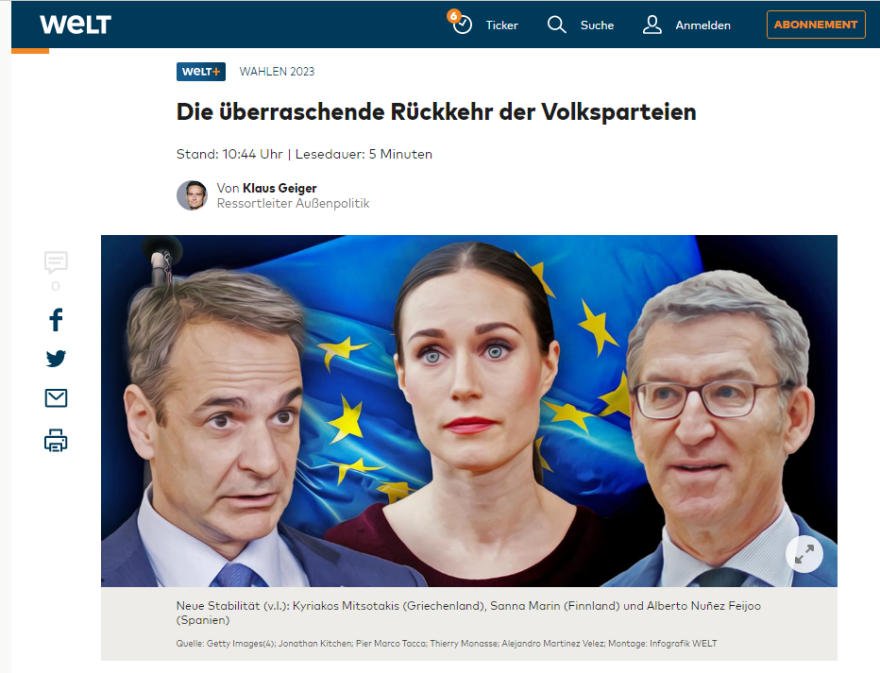 Die Welt: Από τον Μητσοτάκη στη Σάνα Μαρίν - Η επάνοδος της κεντροδεξιάς στην Ευρώπη