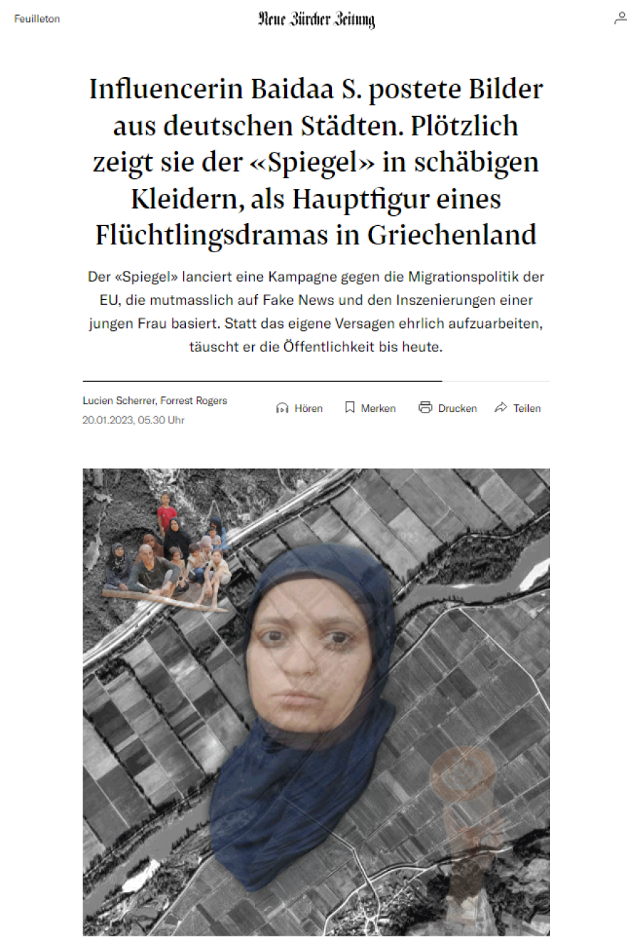 Η ελβετική NZZ για τα fake news με τους 38 στον Έβρο: Influencer η Μπαϊντά, ζει στη Γερμανία