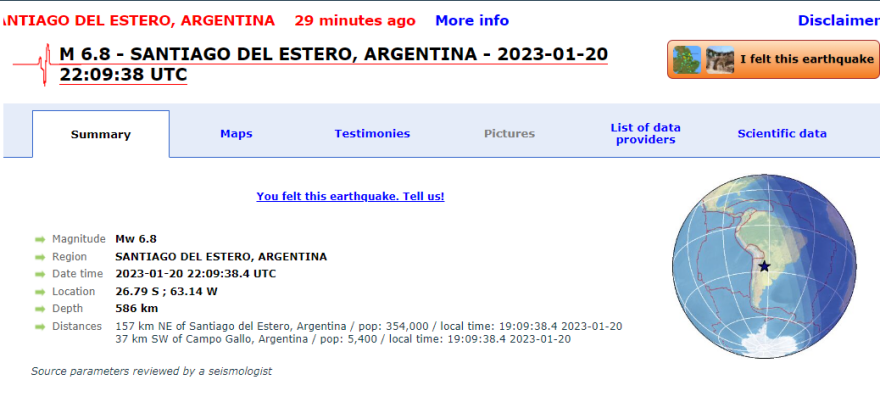 Αργεντινή: Σεισμός 6,8 βαθμών στο βόρειο τμήμα της χώρας