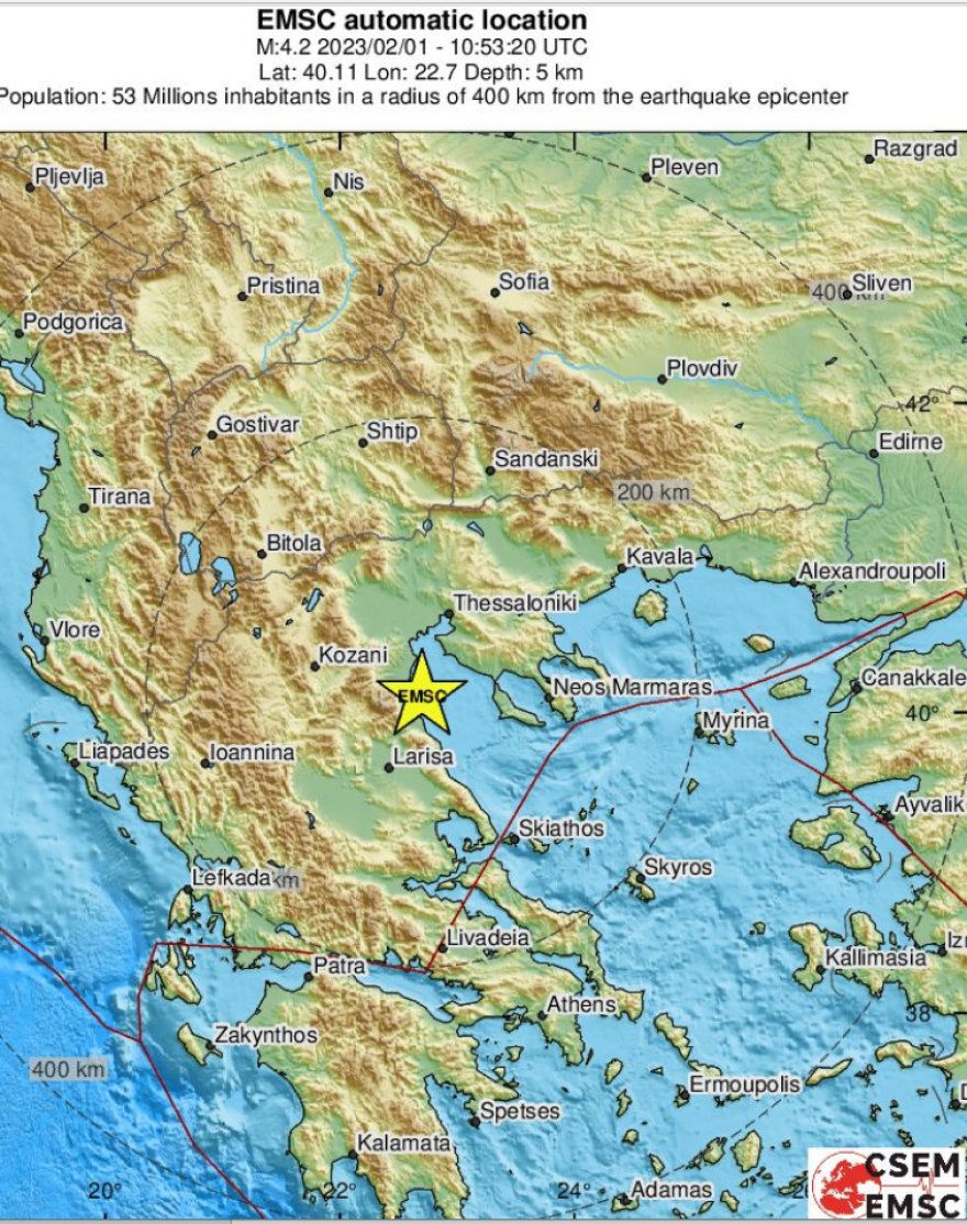 Σεισμός τώρα 4,1 Ρίχτερ κοντά στον Πλαταμώνα Πιερίας