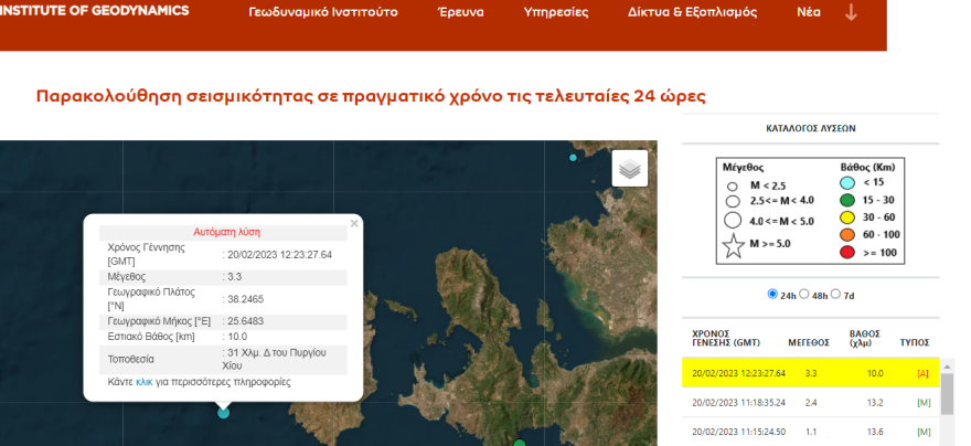 Σεισμός τώρα 3,3 Ρίχτερ στα ανοιχτά της Χίου