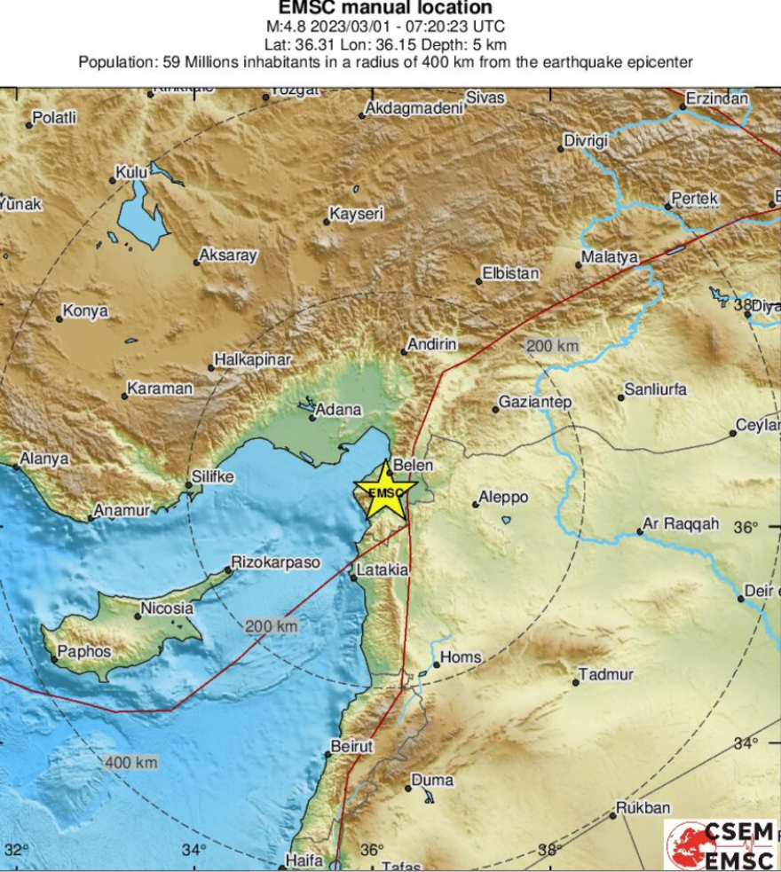 Σεισμός τώρα 4,8 Ρίχτερ στα σύνορα Τουρκίας - Συρίας