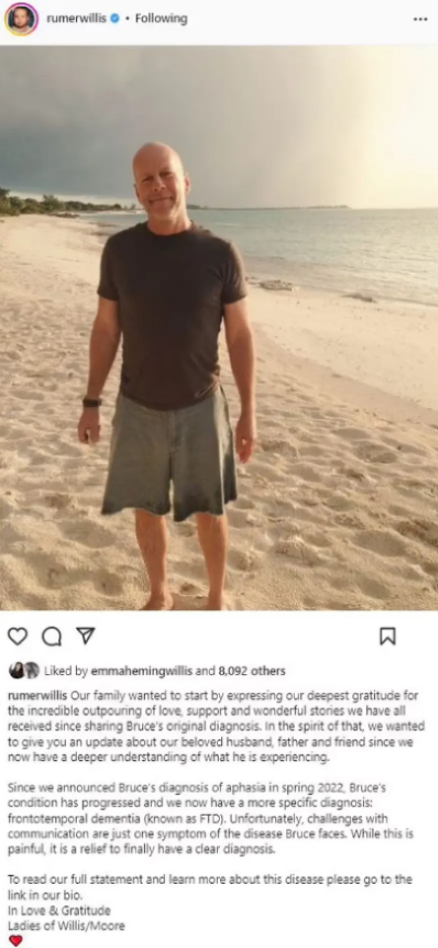 Μπρους Γουίλις: Η σύζυγός του απευθύνει έκκληση στους παπαράτσι - «Μην του φωνάζετε στον δρόμο»