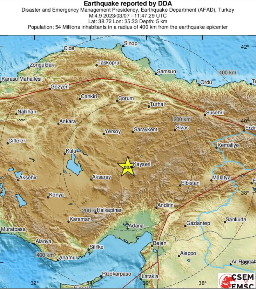 Σεισμός τώρα 4,9 Ρίχτερ στην κεντρική Τουρκία