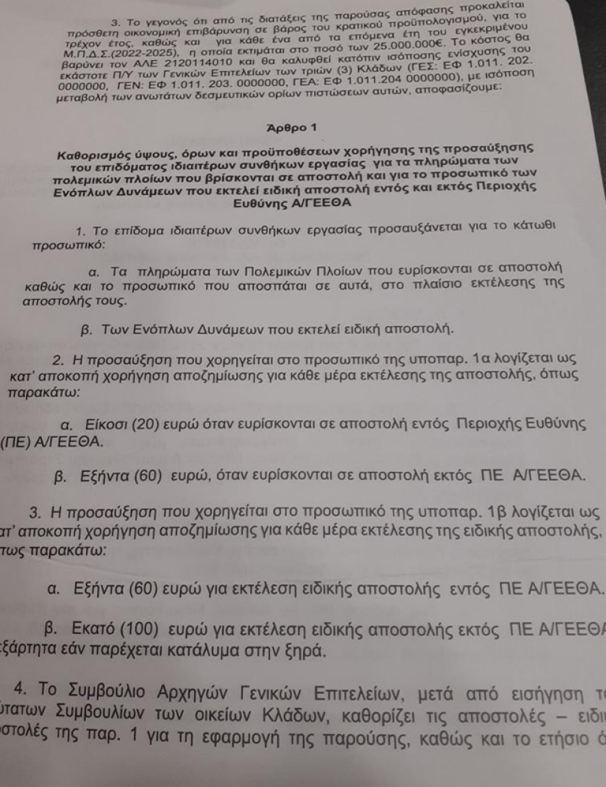 Πολεμικό Ναυτικό: Υπεγράφη η ΚΥΑ για το επίδομα στα πληρώματα Στόλου